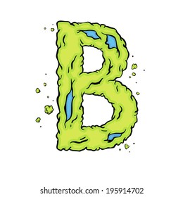 The letter B. Bright green element stylish alphabet style zombies. Halloween ABC grimy element in the vector. Hand drawn letter B isolated on white background.