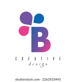 Letter B and bubble Dots Logo with Purple Pink Bubbles Vector Illustration