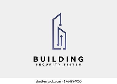 Letter B building cyber security logo design vector illustration. Letter B suitable for security and technology logos, isolated on white background