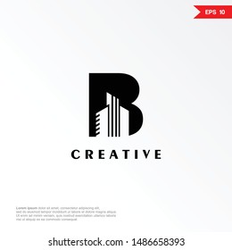 Letter B building logo design. Creative minimalism logotype icon symbol. eps10