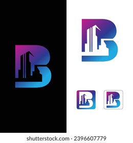 letter b with building logo design icon