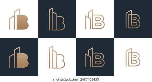 Ilustración vectorial de diseño de logotipo de construcción de letra B