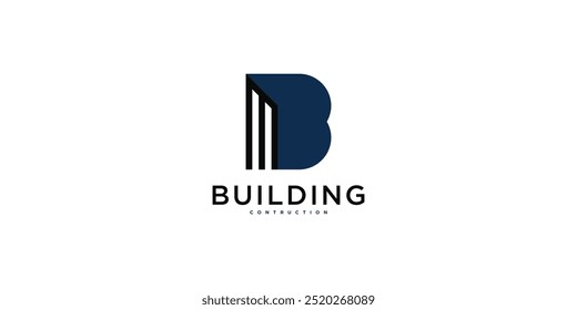 Letter B building logo design. Creative minimalis. Premium Vector