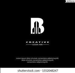 Letter B building modern Logo icon monogram design. Vector graphic design template element. black background.
