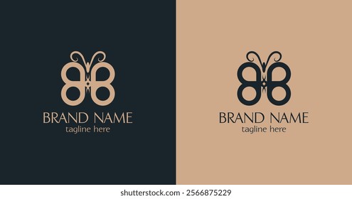 letter b butterfly line art logo, The elegant lines and minimalist approach create a timeless and versatile logo suitable for various industries, including fashion, beauty, and luxury brands.