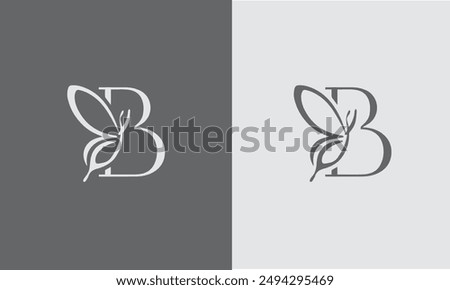 Letter B Butterfly Logo Concept For Luxury, Beauty, Spa and Fashion Symbol.	