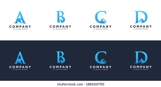 Letra a b c y d con logotipo de montaña abstracto
