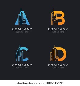 Letter A B C and D with abstract building logo template