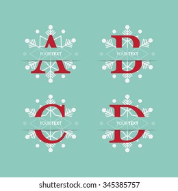 Letter A B C D for Christmas ornament. Typography design.  Vector Illustration