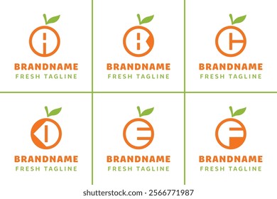 Letter A B C D E F Orange Citrus Logo, symbolizes freshness, nature, and organic
