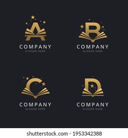Letra A B C y D oro con plantilla de logotipo de libro abstracto 