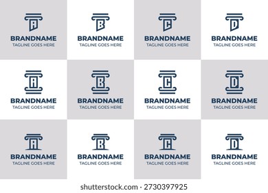 Letra A B C D Pilar Logo Set, que simboliza la fuerza, la estabilidad y la base sólida