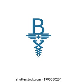 Letter B with caduceus icon logo design vector template