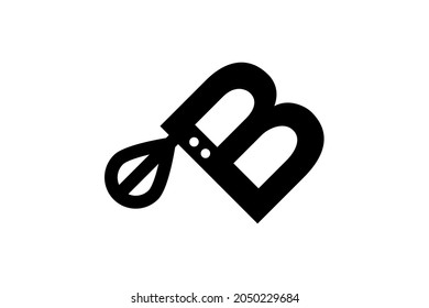 Letter b with cake mixer wire beater icon vector logo