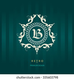 Letter B. Calligraphic elegant line art logo design. King place, boutique brand, real estate. Vector Logo Template.