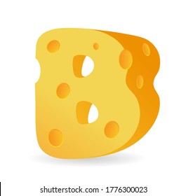 letter B cartoon style cheese, vector illustration