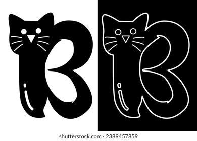letter B and cat alphabet vector design for icon, symbol or logo. B initial logo. suitable for pet shop logo