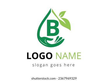 Buchstabe B mit Hands der Charity-Hilfe für das Logo-Design, Vektorvorlage. Gesundheitsfürsorge, Stiftung mit Handzeichen