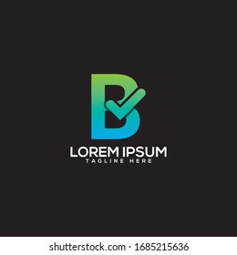 Carta B con elementos de plantilla de diseño de icono de marca de verificación