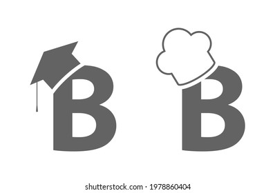 letter b in chef and graduate hat icon