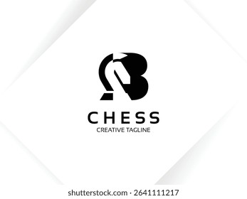Letter B chess logo design template. Monogram knight logo