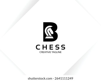 Letter B chess logo design template. Monogram knight logo