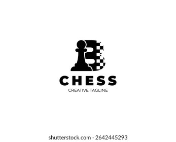 Letter B chess logo design with pawn and chess board