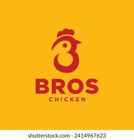 Letter B Chicken Rooster Logo Design icon Vector