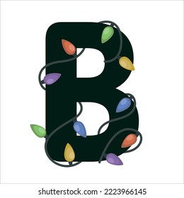 Letter B with Christmas Lights Winter Holidays Monogram