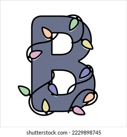 Letter B Christmas Lights Winter Holidays Family Monogram New Year Party Element