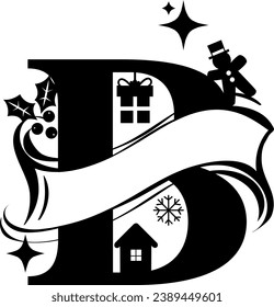 letter B, Christmas Split Alphabet, Christmas Monogram, Christmas Letters