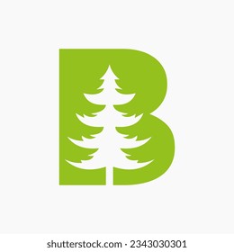 Letter B Christmas Tree Logo Design. Spruce Logo Symbol