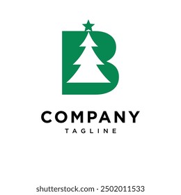 Buchstabe B Weihnachtsbaum-Logo, Vektorsymbol