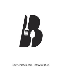 letter b cimbined with spoon and fork logo icon illustration design.