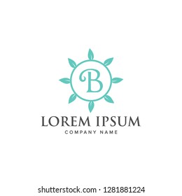letter B circle logo design template. creative sign. Universal vector icon. leaves, natural, beauty style - Vector