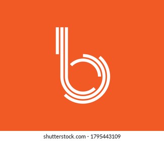  Сreative letter B from circle segments and stripes logo design template in minimal style. Vintage monogram vector symbol icon logotype on red background.