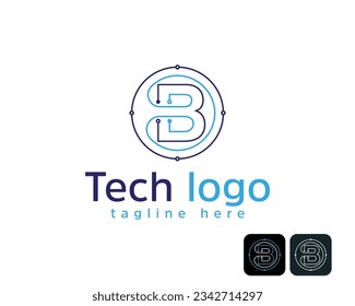 Letter B circuit lines Tech logo design. Dot connection Flat Vector Element.