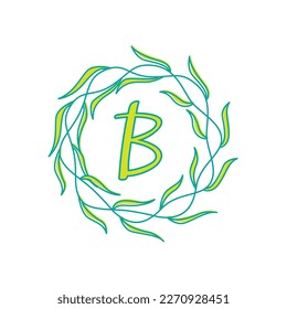 letter B with circular green leaf logo vector icon symbol illustration design template