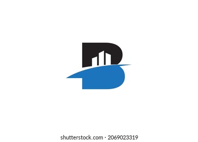 logotipo de la ciudad de la letra B con una combinación de letra B y paisaje urbano