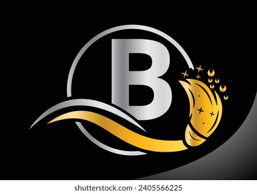 Letter B Cleaning logo, Cleaning brush logo Design Vector Template.