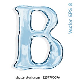 Letter B from clear transparent bluish water droplets. Vector EPS 8.