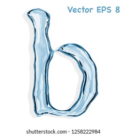 Letter b from clear transparent bluish water droplets. Vector EPS 8.