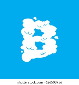 Letter B cloud font symbol. White Alphabet sign on blue sky