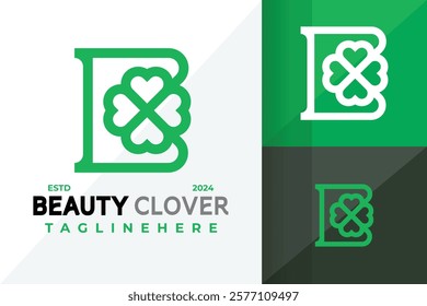 Letter B Clover Heart Logo Icon Vector Design Illustration