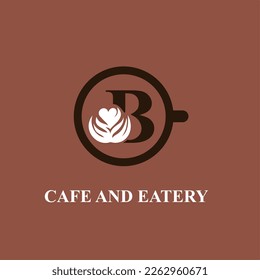 Letter B with Coffee Flower Art and Cup for Cafe, Coffee Shop, Coffee Bean Company Logo Idea Template