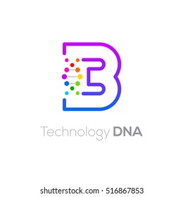 Letter B colorful with abstract biotechnology dna logotype. Medicine, science, laboratory,Technology DNA vector concept