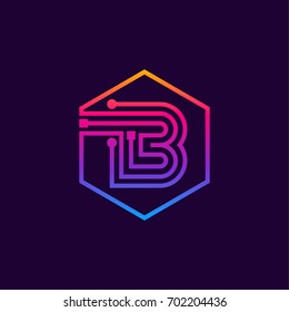 Letter B colorful, Dots logo, linear hexagon shape, Digital and Technology logotype for your Corporate identity