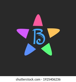 Letter B With A Colorful Star Vector Design. Logo Initials Are Good For Corporate Brands, Clothing, Fashion, Tshirt, Sport Or Etc