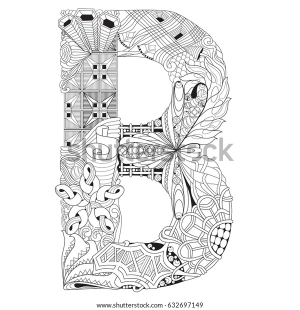 Letter B Coloring Vector Decorative Zentangle Stock Vector (Royalty