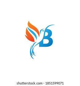 Letter B combined with the fire wing hummingbird icon logo design